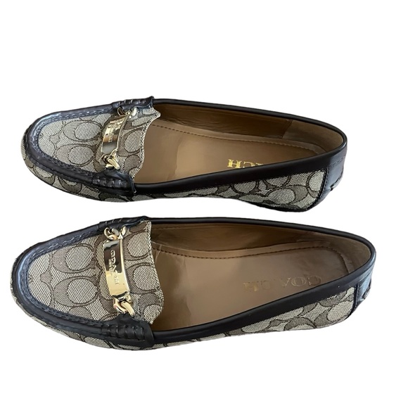 Coach A01918 Olive Outline Signature C Khaki Chestnut Brown Loafers 7B - Picture 3 of 12